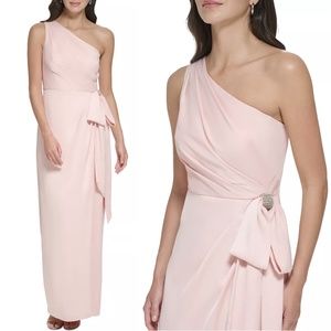 Vince Camuto One Shoulder Rhinestone Side Bow Gown Sz. 4